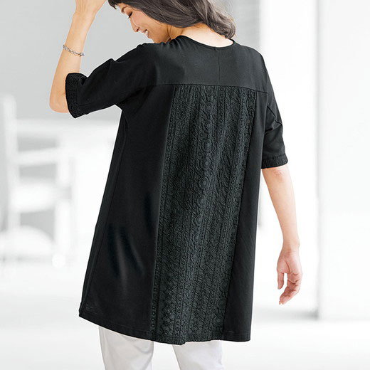 チュニック M L Ll 刺しゅう切替カットソーチュニック M Ll ベルーナ Belluna 40代 50代 60代 ミセス 大人 ファッション レディース 夏 夏服 トップス 体型カバー 返品送料無料