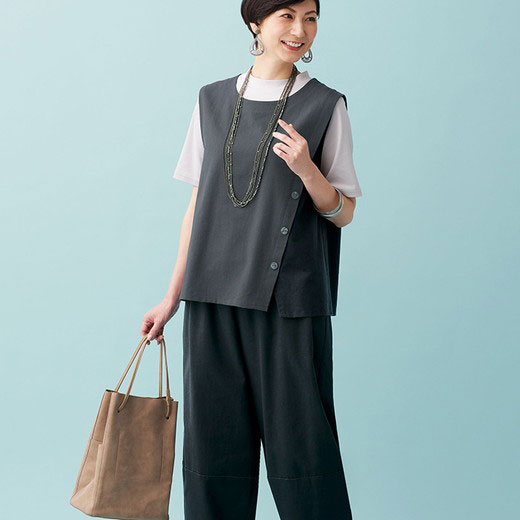 パンツスーツ M L Ll 綿混配色切替ベストセットアップ M Ll ベルーナ Belluna 40