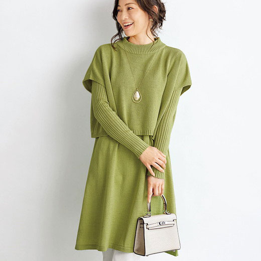 チュニック 3l 4l 5l リブ使いベストデザインニットアンサンブル 3l 5l ベルーナ Belluna レディースファッション 40代 50代 60代 レディース ミセス 大人 ファッション 秋服 秋冬 大きいサイズ トップス 海外限定