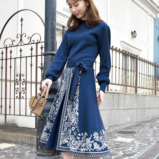 楽天市場 ワンピース M L Ll 3l モノトーンドッキングワンピース M 3l ベルーナ 40代 50代 60代 レディース ミセス 大人 ファッション 春 春服 Ranan ラナン 大人 体型カバー 長袖 ベルーナ