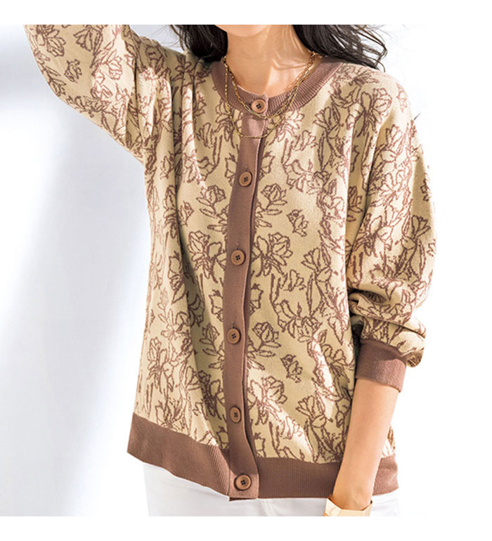 楽天市場】ニットカーディガン M L LL 3L フラワーフェザーVネック