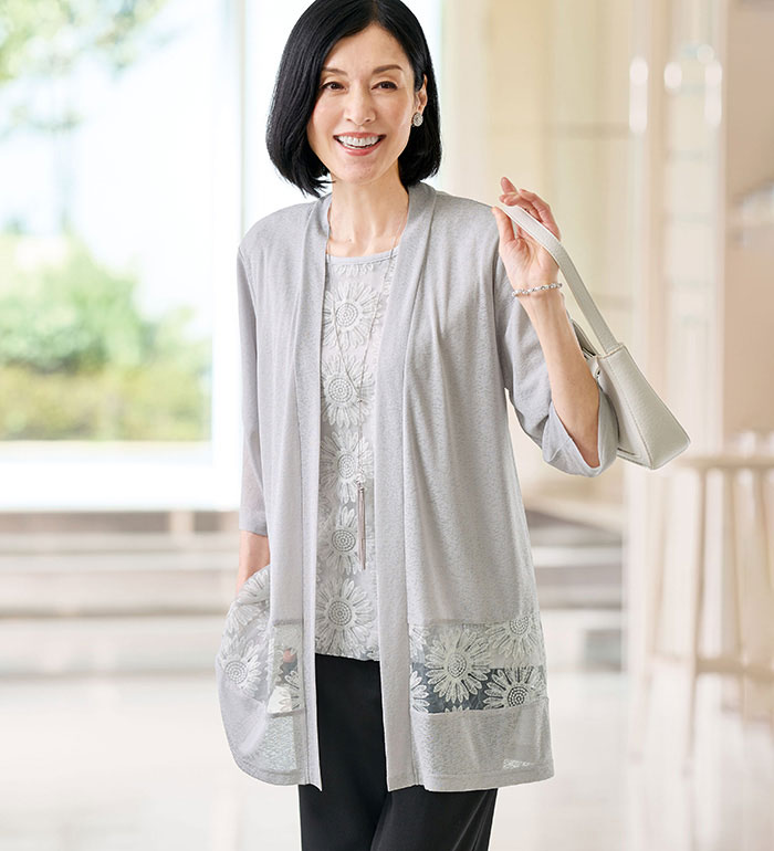 美品 CELINE 斜めストライプ カットソー×カーディガン アンサンブル 美品 CELINE 斜めストライプ カットソー×カーディガン アンサンブル