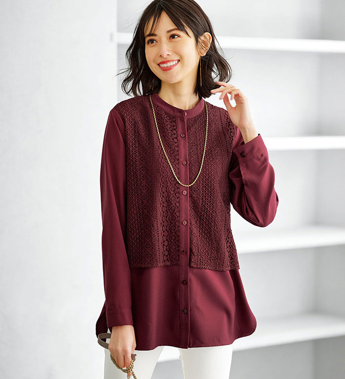 楽天市場】チュニック レディース ピンタック＆華やかレースシャツ