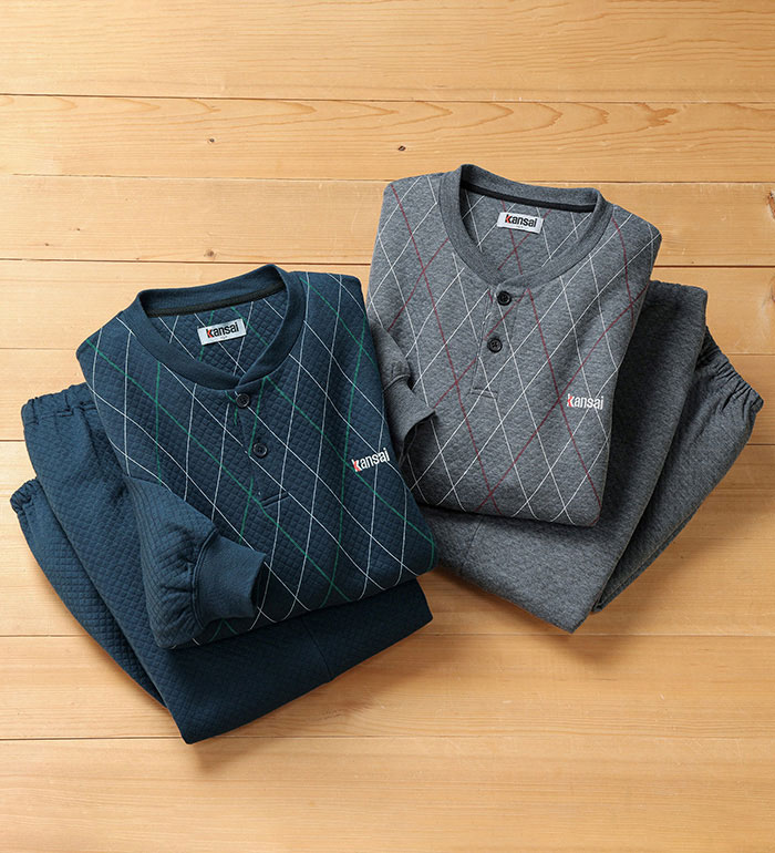 ＼まとめ買い最大20％OFFクーポン／パジャマ メンズ【２着組】＜カンサイ＞肌側綿１００％ミニキルトパジャマ(S～3L) 2025秋冬 ベルーナ belluna秋冬 ルームウェア 部屋着 ナイトウェア ホームウェア ★レビュー企画対象