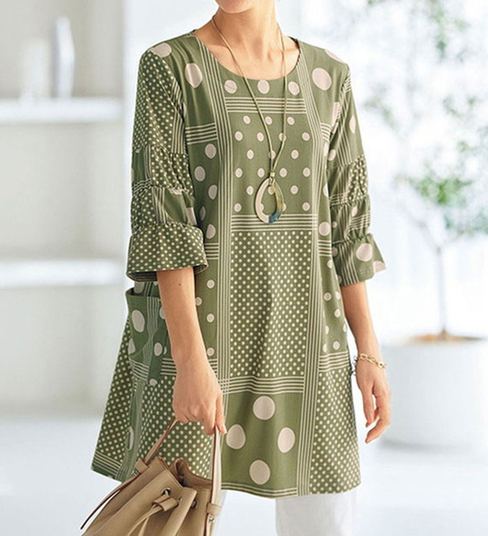 バルーン袖  草花プリント カットソー  ゆったり ナチュラル ブラウン 2XL 8f408d41b3e495a5d37015ec1b7424