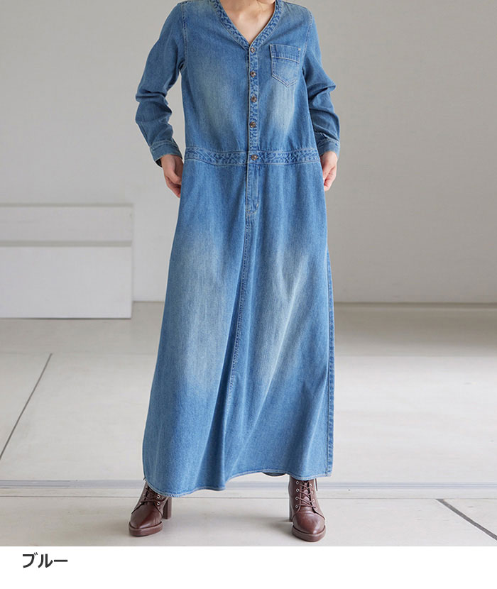 ＼まとめ買い最大20％OFFクーポン／ワンピース M L LL 3L ロング丈デザインデニムワンピース M-3L 2025春 レディース RANAN ラナン