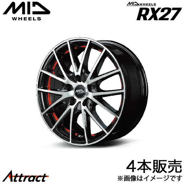 MID RX27 i/i-MiEV HA1W/HA2W/HA3W アルミホイール 4本(15×5.5J 4-100 +43 ブラックメタリックポリッシュ/アンダーカットレッドクリアー)マルカサービス