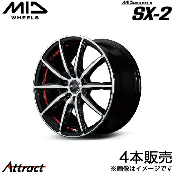MID SX-2 bB 20系 アルミホイール 4本(15×5.5J 4-100 +43 ブラックポリッシュ+アンダーカットレッドクリア)マルカサービス