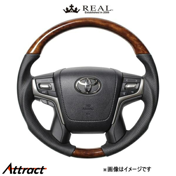 レアル ステアリング プレミアムシリーズ ラウンドシェイプ(42ブラウンウッド)クラウン マジェスタ 210系 H30P-LBW-BK REAL
