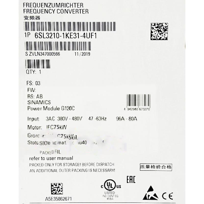 【新品★適格請求書★送料無料】SIEMENS シーメンス インバータ 6SL3210-1KE31-4UF1 G120C 480V 75KW ◆６ヶ月保証｜Belly Muses