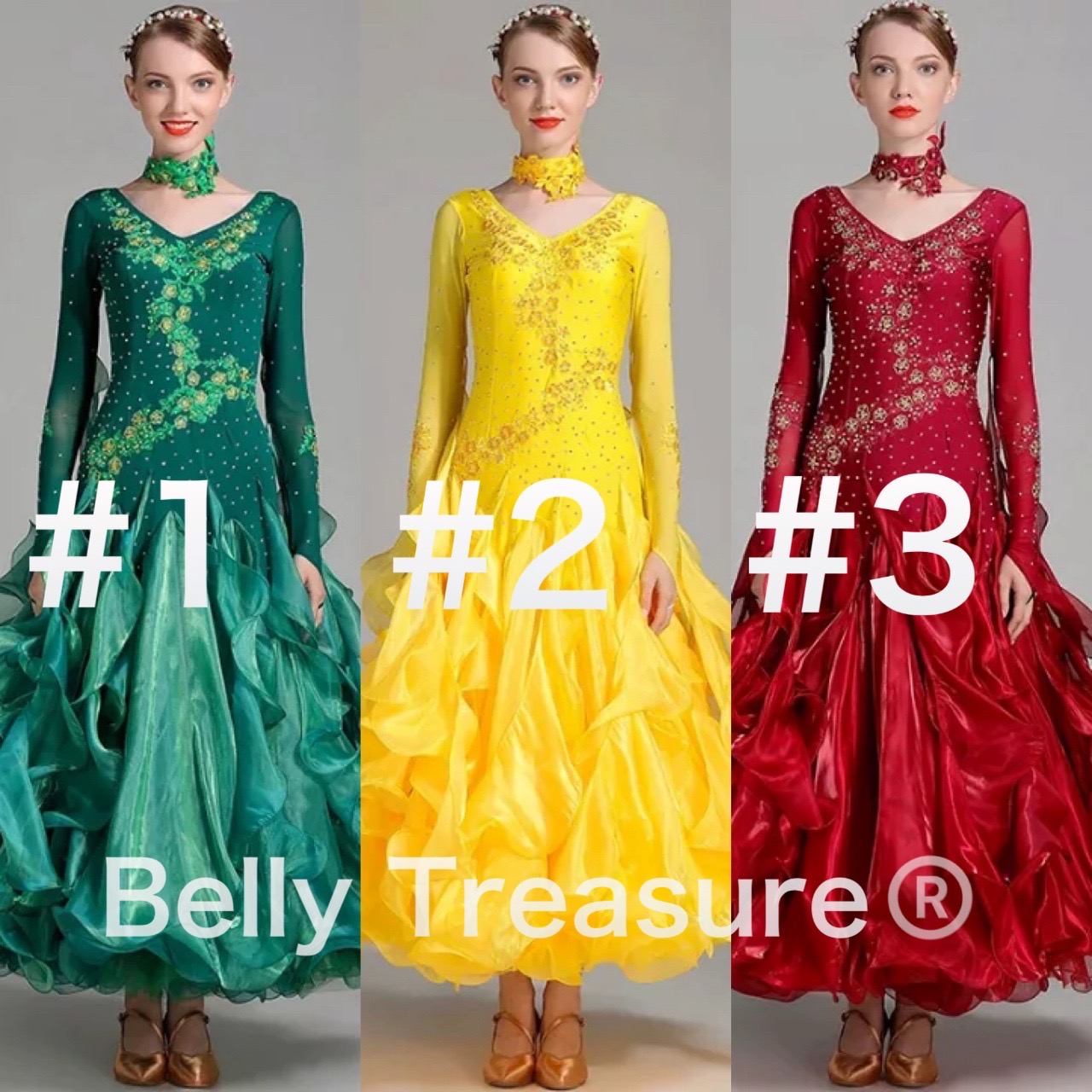 社交ダンスレッスンウェア　Vネックビジュードレス カラータイ付き YLFE-S7001-202410｜Belly Treasure 店