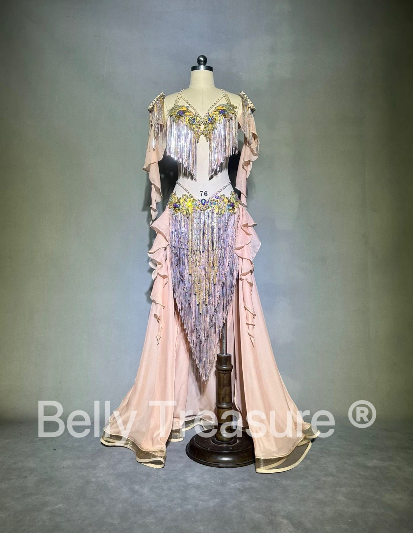 ベリーダンス オリエンタル衣装 袖あり ブラ スカート オーダーメイド オリエンタルオーダー衣装 フリンジデザインブラ＆ミニスカート