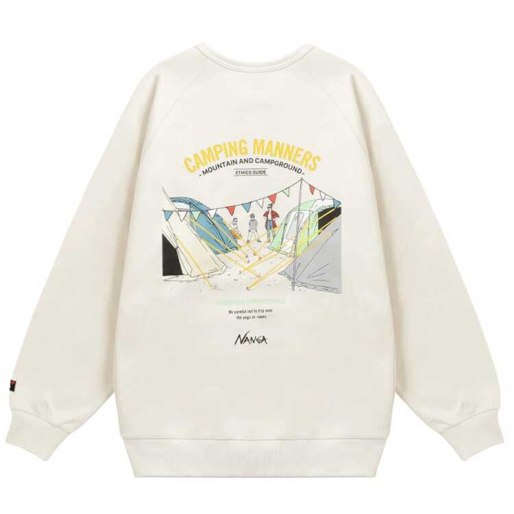 ナンガ エコハイブリッド キャンピングマナー ペグ＆ロープ スウェットシャツ(メンズ) L ホワイト #N0000152-WHT 送料無料 ECO HYBRID CAMPING MANNERS PEG＆ROPE SWEATSHIRT NANGA｜belmo ONLINE