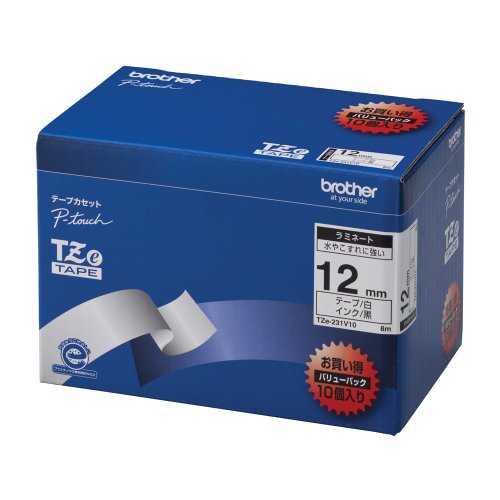 ブラザー工業(Brother Industries) brother純正 ピータッチ ラミネートテープ TZe-231V10 幅12mm (黒文字/白)