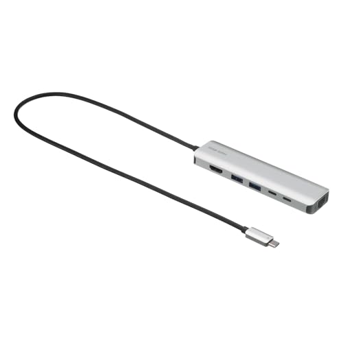 サンワサプライ ドッキングステーション USB-C 6in1 4K/120Hz・8K/30Hz HDMI/有線LAN/USB-A*2 / USB-C*2(1ポート PD給電用) / PD100W入力 / 50cmケーブル / L字変換付 USB-DKM9S｜BeLugastore 11,700円