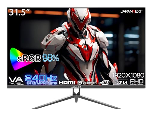 JAPANNEXT 31.5in ゲーミングモニター 240サイクル 1ms 盛りだくさん固定ディスク 1920x1080解像力 VA ダイアログボックス 見せびらかす (HDMI/DisplayPort/VESA相応う/ブルーライトカット / 可視性角178*) JN-V315G240FHDR