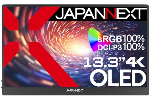 JAPANNEXT 13.3in 可動性管する OLED ダイアログボックス 4K UHD 3840x2160解像力 かっこ良い容れもの付き添い人 (USB/Type C/マイコン相応う/金棒引き内蔵 / sRGB100% / 光輝) JN-MD-OLED133UHDR