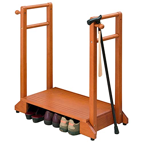 萩原(Hagihara) 玄関踏み台 玄関台 手すり付き踏み台 両手すり  安心の耐荷重100kg  ひざ 腰 負担軽減 子供 高齢者 ペット 幅76.5 ライトブラウン VH-7934LBR-D