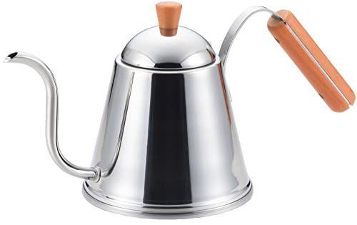 ヨシカワ コーヒーポット ステンレス ドリップポット 1.1L 細口 木柄 ハンドル 日本製 ガス火・IH対応 カフェタイム SH7090