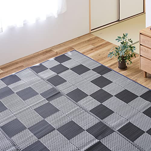 萩原 洗える い草風カーペット 矢倉 グレー 江戸間3畳 約174X261cm 柄上敷き 花ござ ラグ 市松柄