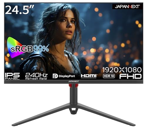 JAPANNEXT 24.5in ゲーミングモニター 240サイクル 3ms 盛りだくさん固定ディスク 1920x1080解像力 IPS ダイアログボックス 見せびらかす (HDMI/DisplayPort/VESA相応う/高さ調節する/回転させる(心棒)役立つこと/ブルーライトカット / 可視性角178*) JN-IPS245G240FHDR-