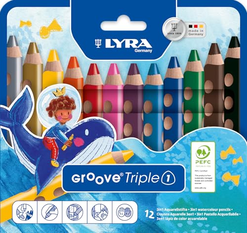 紫はしどい LYRA 文具 色鉛筆 ３角形手持ち部分 クレヨン 水彩画色鉛筆 見目麗しい発色 グルーヴトリプルワン 12色書き割り