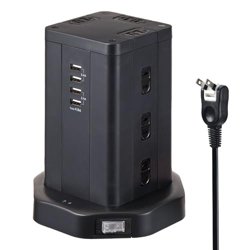 エルパ ELPA タワー型 電源タップ 12個口 USB*4 マグネット付 ブレーカー内蔵集中スイッチ付 WBS-TW1204USB(BK)