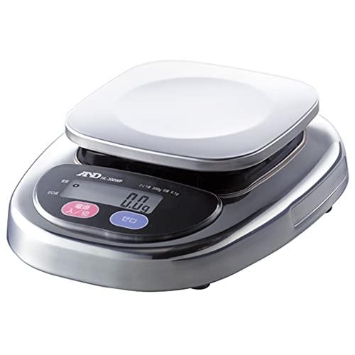 A&D 防塵・防水デジタルはかり HL-300WP *ひょう量:300g 最小表示:0.1g 皿寸法:128(W)*128(D)mm* シルバー