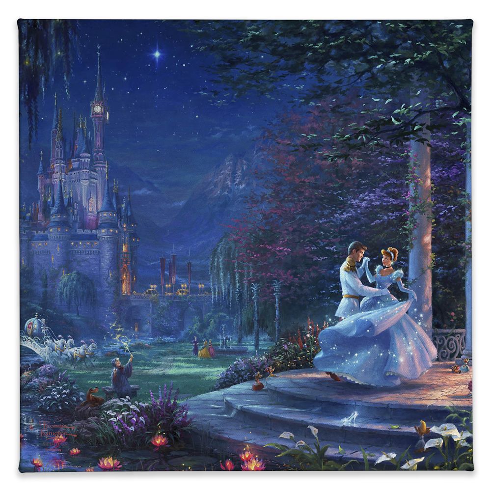 【取寄せ】 ディズニー Disney US公式商品 シンデレラ プリンセス トーマスキンケード Thomas Kinkade キャンバス 絵画 アート インテリア 絵 飾り アートワーク [並行輸入品] 'Cinderella Dancing in the Starlight'' Gallery Wrapped Canvas グッ画像