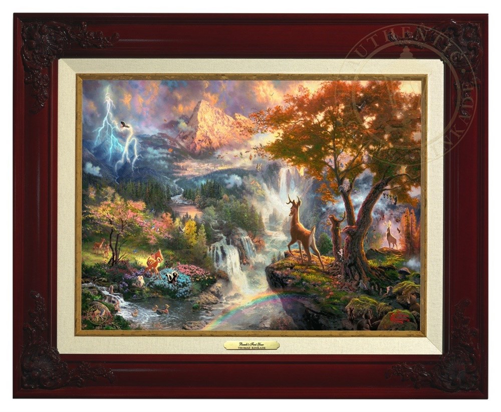 楽天市場 取寄せ ディズニー Disney バンビ Bambi 絵画 絵 アート キャンバス インテリア 装飾 デザイン 壁 額付き フレーム付き Brandy Frame Thomas Kinkade トーマスキンケード 並行輸入品 Thomas Kinkade Bambi S First Year Canvas Classic Brandy Frame