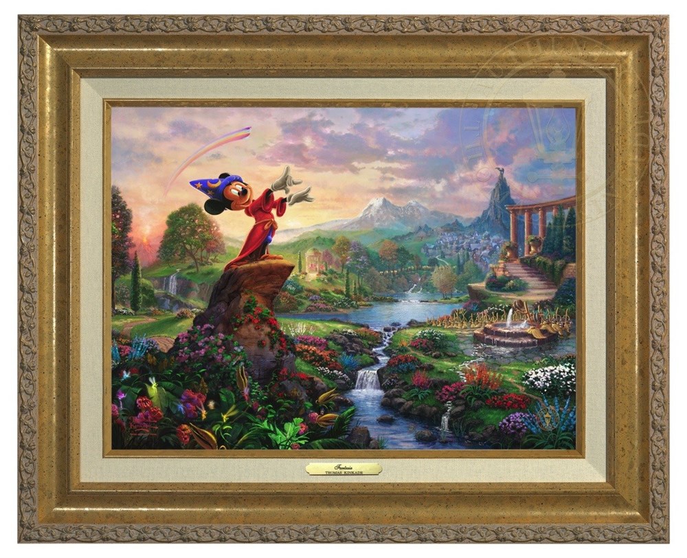 楽天市場 取寄せ ディズニー Disney ミッキーマウス ファンタジア 絵画 絵 アート キャンバス インテリア 装飾 デザイン 壁 額付き フレーム付き Gold Frame Thomas Kinkade トーマスキンケード 並行輸入品 Thomas Kinkade Fantasia Canvas Classic Gold