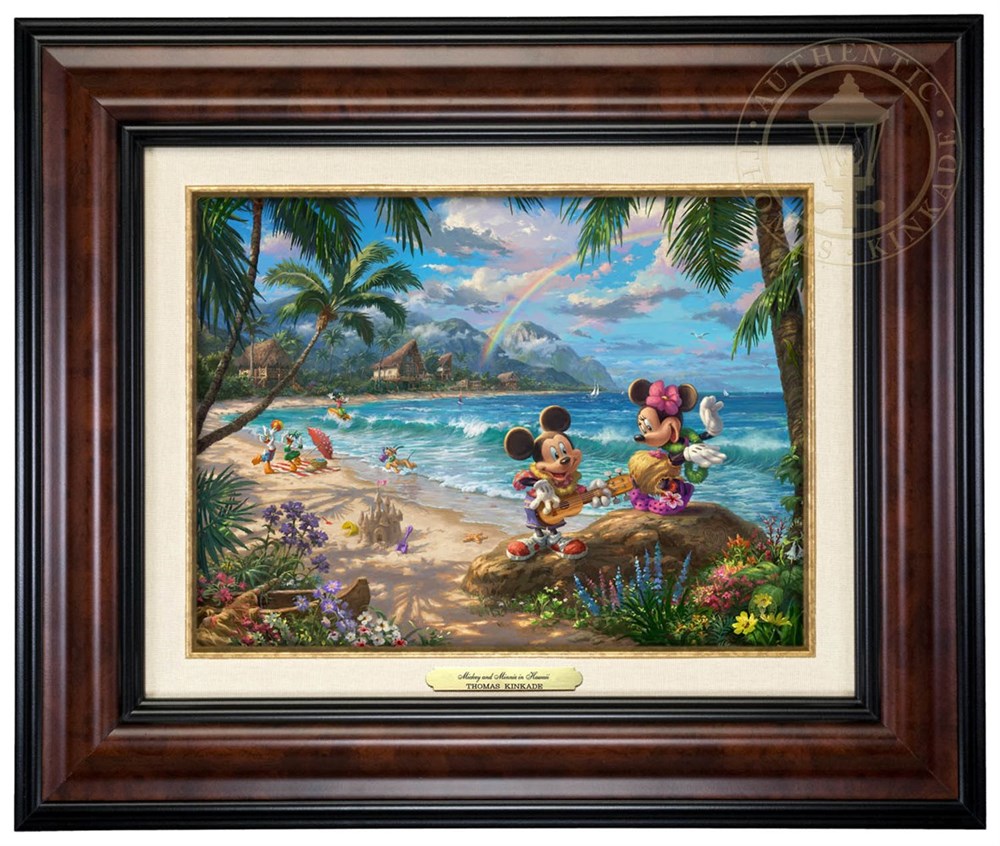 楽天市場 取寄せ ディズニー Disney ミッキーマウス ミッキー ミニーマウス ミニー 絵画 絵 アート キャンバス インテリア 装飾 デザイン 壁 額付き フレーム付き Burl Frame Thomas Kinkade トーマスキンケード 並行輸入品 Thomas Kinkade Mickey And Minnie In