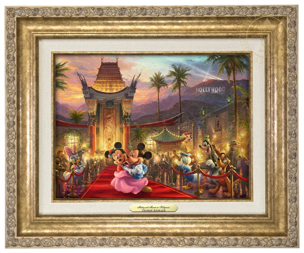 楽天市場 取寄せ ディズニー Disney ミッキーマウス ミッキー ミニーマウス ミニー 絵画 絵 アート キャンバス インテリア 装飾 デザイン 壁 額付き フレーム付き Gold Frame Thomas Kinkade トーマスキンケード 並行輸入品 Thomas Kinkade Mickey And Minnie In