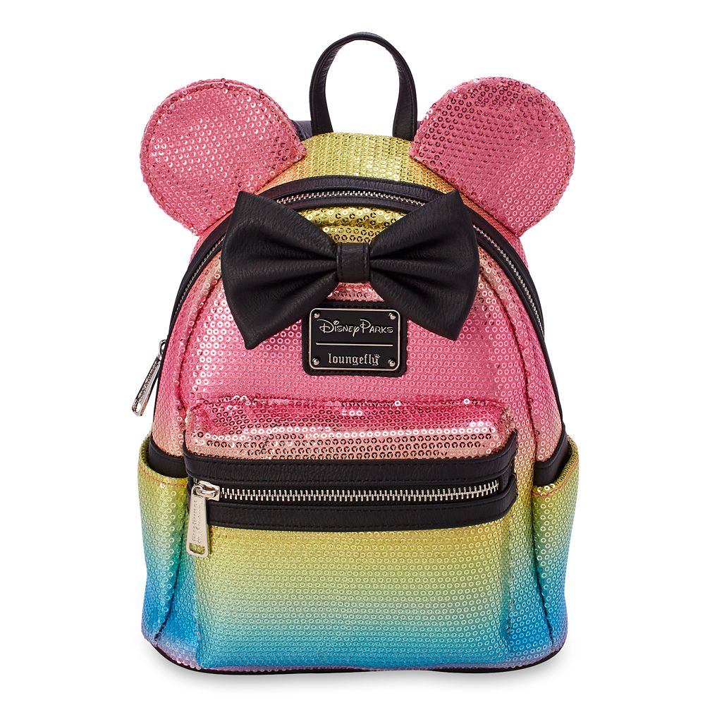 楽天市場 取寄せ ディズニー Disney Us公式商品 ミニーマウス ミニー リュックサック バックパック バッグ 鞄 かばん ラウンジフライ ミニ リボン スパンコール 並行輸入品 Minnie Mouse Sequined Mini Backpack With Bow By Loungefly Rainbow グッズ ストア