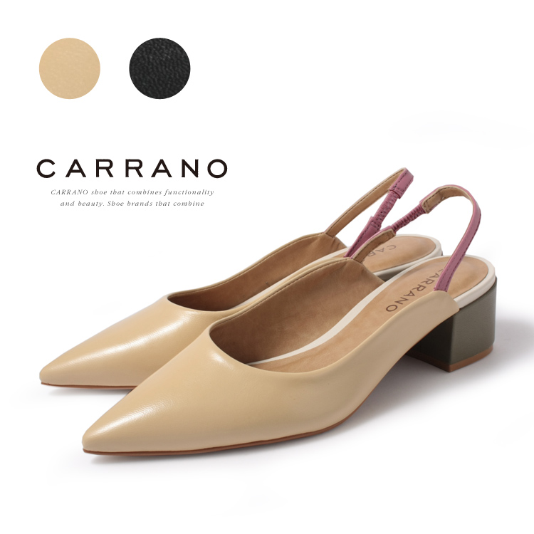 新作販売 パンプス CARRANO ローヒール バックストラップ ポインテッド