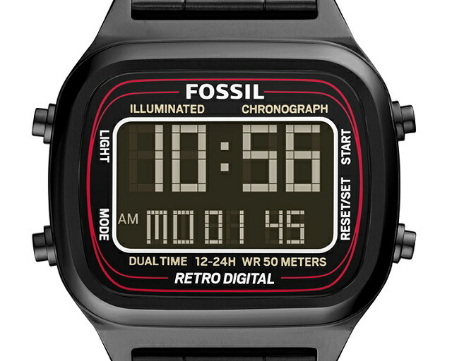 新品 正規品 日本全国送料無料 Fossil フォッシル Retro Digital レトロデジタル メンズクオーツ デジタル セカンドタイム設定 ストップウォッチ カレンダー バックライトステンレス 反転液晶 日付 5気圧防水 ブラック Fs5845 Mergertraininginstitute Com