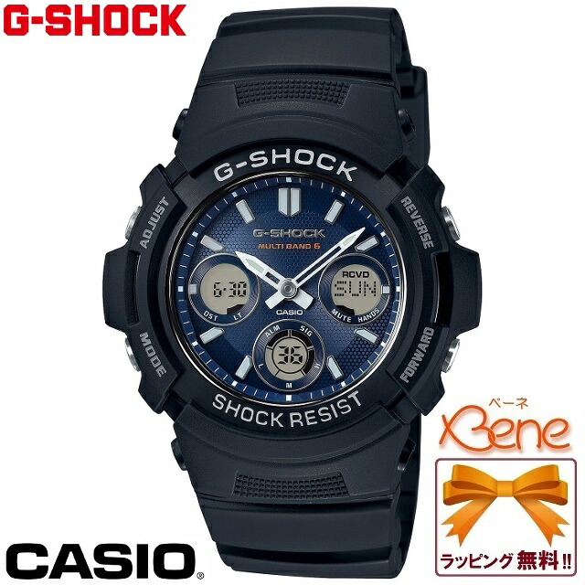 正規新品 CASIO G-SHOCK/カシオジーショック BASIC/ベーシック アナデジ メンズタフソーラー電波 マルチバンド6 ワールドタイム ブラック×ブルー AWG-M100SB-2AJF