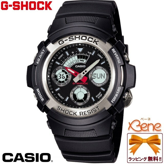 正規新品 コンパクト アナデジ CASIO G-SHOCK/カシオジーショック BASIC/ベーシック クオーツウォッチ ワールドタイム 20気圧防水 ストップウォッチ アラーム タイマー ブラック&times;シルバー&times;レッド AW-590-1AJF｜ジュエリー＆腕時計 Bene