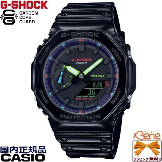 正規新品 '23-2 オクタゴン/八角 クオーツ アナデジ CASIO G-SHOCK/カシオ ジーショック Virtual Rainbow:Gamer's RGB ワールドタイム 20気圧防水 反転液晶 ブラック×マルチネオンカラー GA-2100RGB-1AJF