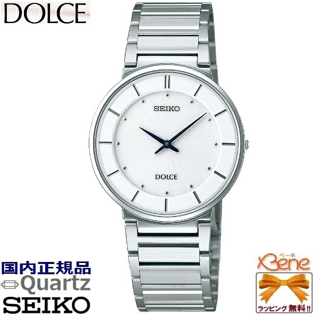 正規新品 日本製 電池式SEIKO DOLCE/セイコー ドルチェ メンズクオーツウォッチ ペアモデル ステンレス サファイヤガラス 高精度:年差&plusmn;10秒 日常生活防水 薄型 ラウンド/丸型 シルバー&times;ホワイト SACK015 [Cal:4J40]｜ジュエリー＆腕時計 Bene