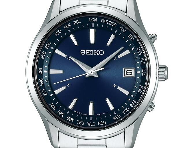 人気ブランド 新品 正規品 Seiko Selection セイコーセレクション メンズソーラー電波ウォッチ ステンレス サファイヤガラス 丸型 ワールドタイム 10気圧防水 シルバー ブルー 日付 バーインデックス Sbtm271 Cal 7b27 ジュエリー 腕時計 Bene 時間指定不可