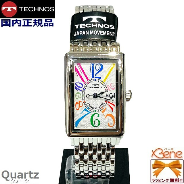 新品 TECHNOS/テクノス クオーツ アナログ レクタンギュラー ステンレス ホワイト×マルチカラー 3針 3気圧防水 T9927SW|ジュエリー&腕時計 Bene