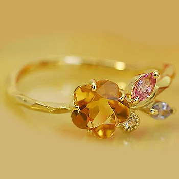 【ポイント10倍】 お花シトリン×ピンクサファイア×タンザナイト×ローズカットダイヤモンドリング PT900 K18 K10対応 PT,K18はご注文後弊社で金種選択に記載のある金額を加算しご連絡します 誕生石 4月 9月 11月 12月 春色ピンク 7pev|ベーネ・ベーネ