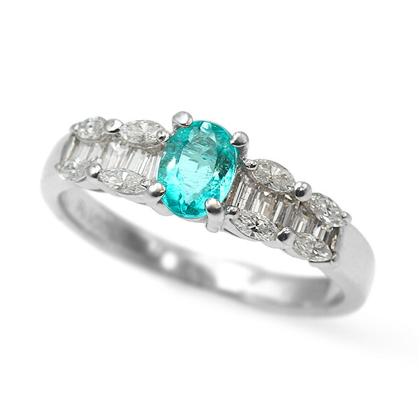 【ポイント10倍】 限定1本 PT900 鑑別書付 0.4ct ブラジル産パライバトルマリン 0.45ct ダイヤモンド リング 指輪 11号 サイズ変更承ります 誕生石10月4月