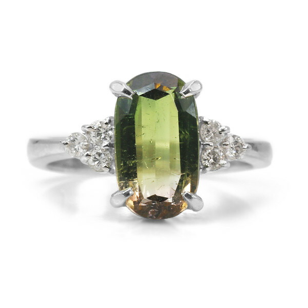 【ポイント10倍】 限定1本 PT900 2.54ct バイカラートルマリン 0.183ct ダイヤモンド リング 14号 サイズ変更承ります 誕生石10月