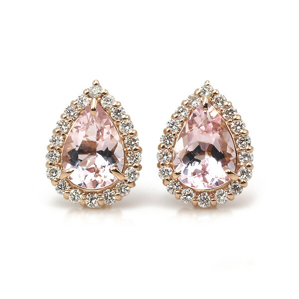【ポイント10倍】 限定1ペア K18PG 1.38ct モルガナイト ペアシェイプ 0.22ct ダイヤモンド ピアス 誕生石4月 7pev|ベーネ・ベーネ