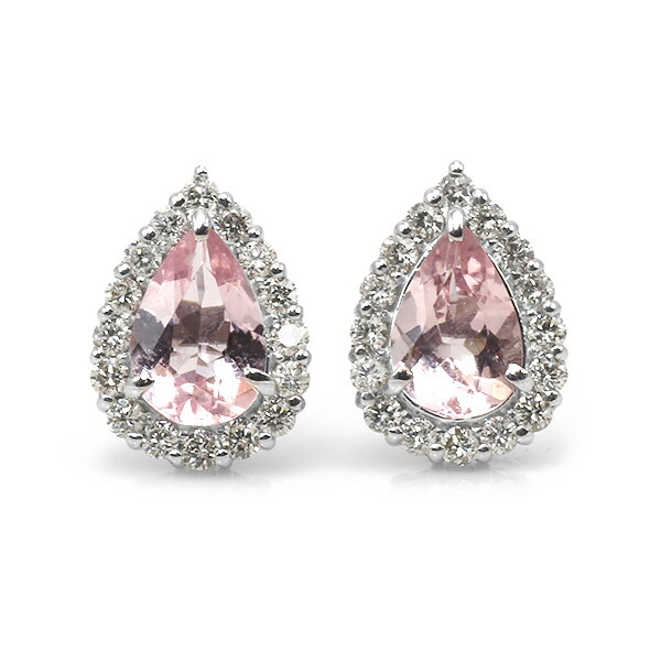 【ポイント10倍】 限定１ペア PT900 0.7ct モルガナイト ペアシェイプ 0.2ct ダイヤモンド ピアス 誕生石4月