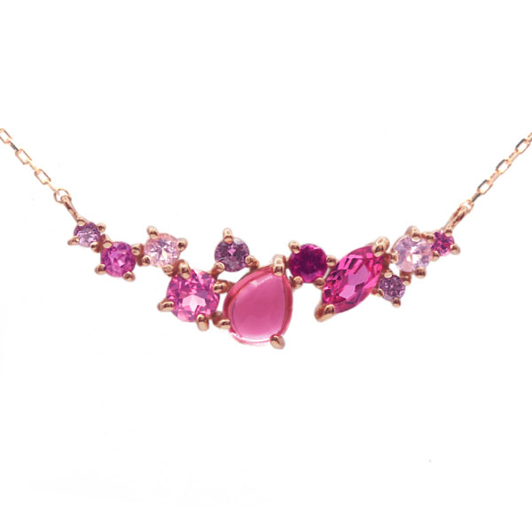 【ポイント10倍】 ピンクトルマリン&times;ピンクスピネル マルチストーンペンダントネックレス「薔薇のエッセンス」 PT900 K18 K10対応　PT,K18はご注文後弊社で金種選択に記載のある金額を加算しご連絡します 春色ピンク 7pev｜ベーネ・ベーネ