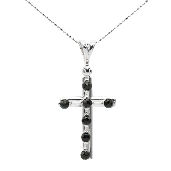 【ポイント10倍 4/10(金)am1:59迄】 　限定2個 K18WG ブラックローズカットダイヤモンド ダブルクロスペンダントトップ 誕生石 4月　pbn1