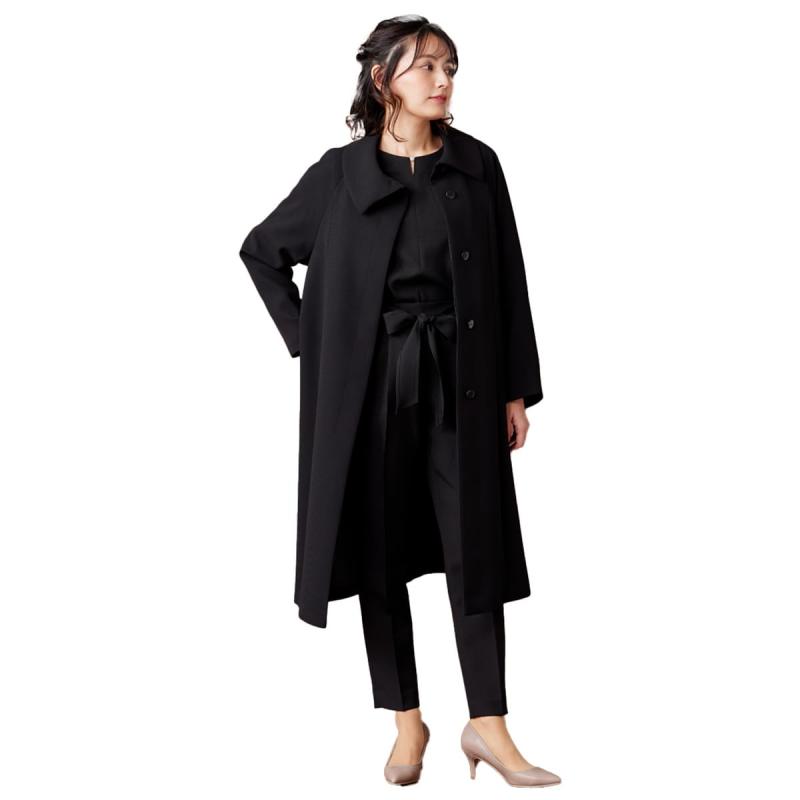 [SORITEAL Black Label] ロング厚地の外套 取りはらい能力のあるなキルトラインドライヴ付 レディース ブラックフォーマル 黒いこと S～LL